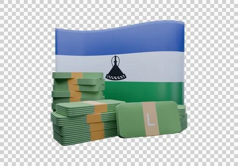 3D render illustration of Lesotho flag and currency called Loti Stock Illustration