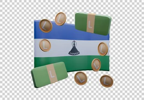 3D render illustration of Lesotho flag and currency called Loti Illustration