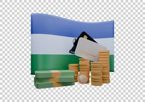 3D render illustration of Lesotho flag and currency called Loti Stock Illustration