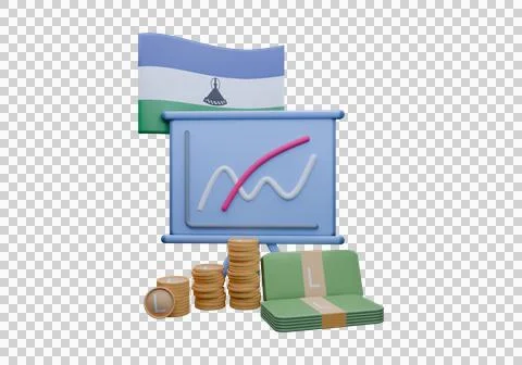 3D render illustration of Lesotho flag and currency called Loti Illustrazione stock