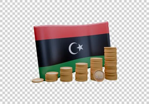 3D render illustration of Libya flag and currency called Dinar Illustration