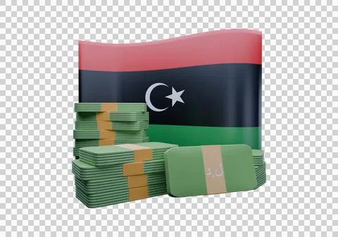 3D render illustration of Libya flag and currency called Dinar Stock Illustration