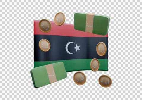 3D render illustration of Libya flag and currency called Dinar Stock Illustration