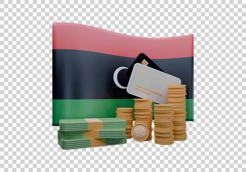 3D render illustration of Libya flag and currency called Dinar Stock Illustration