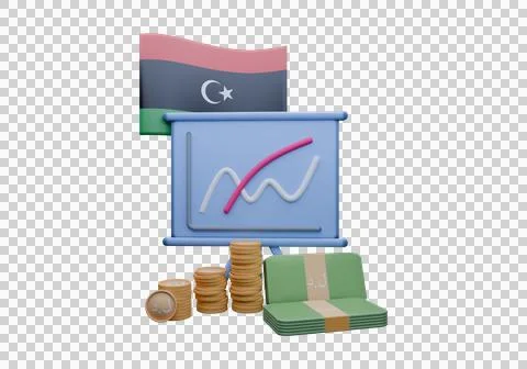 3D render illustration of Libya flag and currency called Dinar Stock Illustration