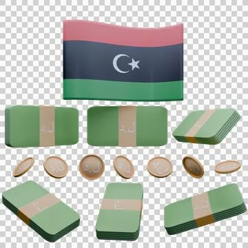 3D render illustration of Libya flag and currency called Dinar Stock Illustration