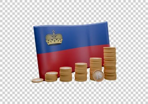 3D render illustration of Liechtenstein flag and currency called Franc Illustrazione stock