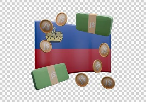 3D render illustration of Liechtenstein flag and currency called Franc Stock Illustration