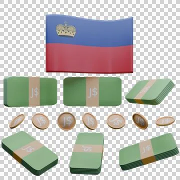 3D render illustration of Liechtenstein flag and currency called Franc Stock Illustration