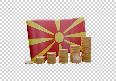 3D render illustration of Macedonia flag and currency called Dinar Stock Illustration