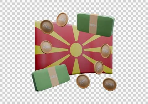 3D render illustration of Macedonia flag and currency called Dinar Stock Illustration