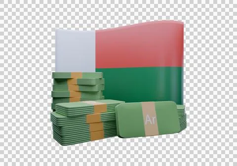 3D render illustration of Madagascar flag and currency called Ariary Stock Illustration