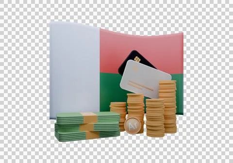3D render illustration of Madagascar flag and currency called Ariary Stock Illustration