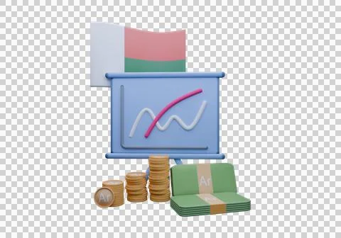 3D render illustration of Madagascar flag and currency called Ariary Stock Illustration