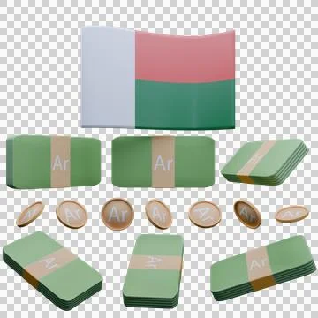 3D render illustration of Madagascar flag and currency called Ariary Stock Illustration