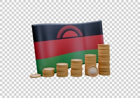 3D render illustration of Malawi flag and currency called Kwacha Stock Illustration