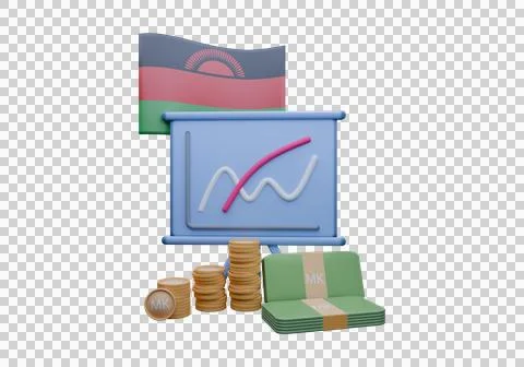 3D render illustration of Malawi flag and currency called Kwacha Stock Illustration