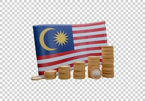 3D render illustration of Malaysia flag and currency called Ringgit Stock Illustration