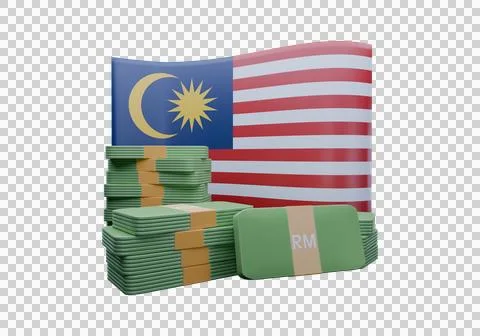 3D render illustration of Malaysia flag and currency called Ringgit Stock Illustration