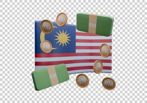 3D render illustration of Malaysia flag and currency called Ringgit Stock Illustration