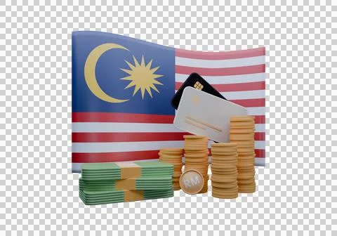 3D render illustration of Malaysia flag and currency called Ringgit Stock-Illustration