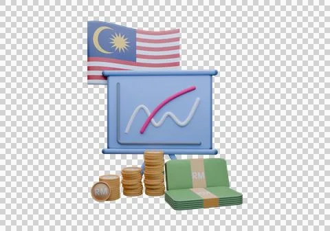 3D render illustration of Malaysia flag and currency called Ringgit Stock Illustration