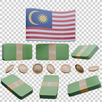 3D render illustration of Malaysia flag and currency called Ringgit Stock-Illustration