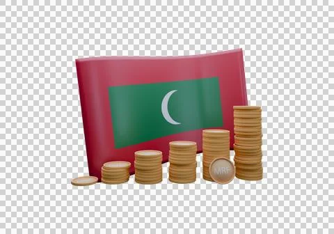 3D render illustration of Maldives flag and currency called Rufiyaa Stock Illustration