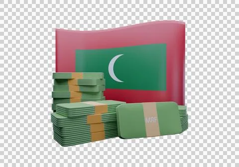 3D render illustration of Maldives flag and currency called Rufiyaa Stock Illustration