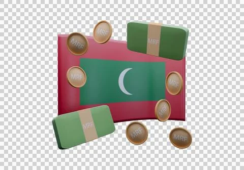 3D render illustration of Maldives flag and currency called Rufiyaa Stockillustratie