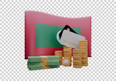 3D render illustration of Maldives flag and currency called Rufiyaa Illustrazione stock
