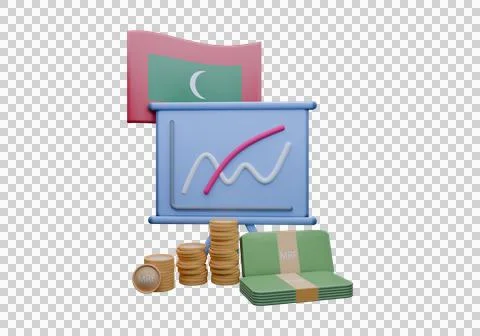 3D render illustration of Maldives flag and currency called Rufiyaa Stock Illustration