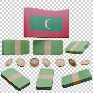 3D render illustration of Maldives flag and currency called Rufiyaa Stockillustratie