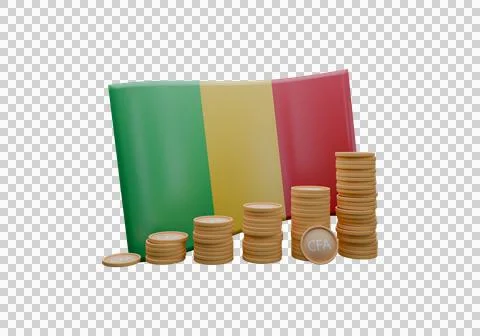 3D render illustration of Mali flag and currency called Franc Stock Illustration