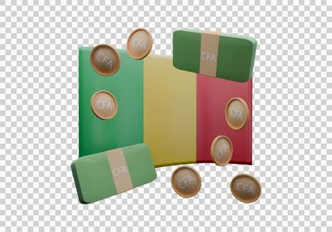 3D render illustration of Mali flag and currency called Franc Stock Illustration