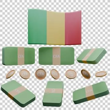 3D render illustration of Mali flag and currency called Franc Stock Illustration