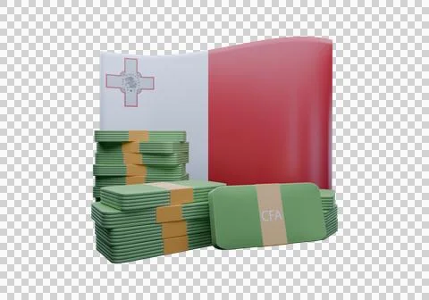 3D render illustration of Malta flag and currency called Euro Stock Illustration