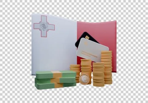 3D render illustration of Malta flag and currency called Euro Stock Illustration