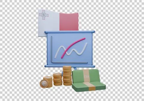 3D render illustration of Malta flag and currency called Euro Stock Illustration