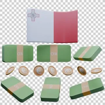 3D render illustration of Malta flag and currency called Euro Stock Illustration