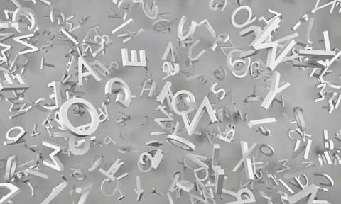 3d render illustration of many white letters Stockillustratie