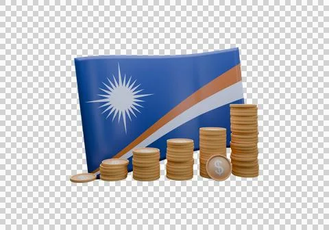 3D render illustration of Marshall Islands flag and currency called Dollar Stock Illustration