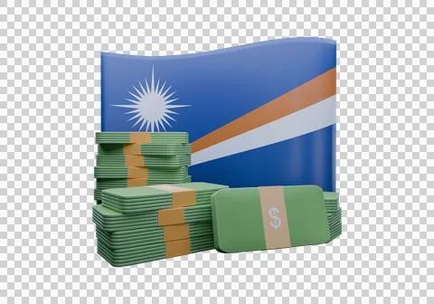 3D render illustration of Marshall Islands flag and currency called Dollar Stock Illustration
