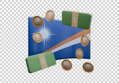 3D render illustration of Marshall Islands flag and currency called Dollar Illustrazione stock