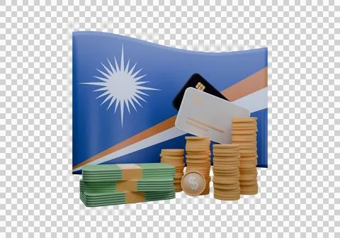 3D render illustration of Marshall Islands flag and currency called Dollar Illustrazione stock