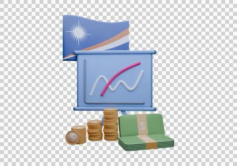 3D render illustration of Marshall Islands flag and currency called Dollar Stock Illustration