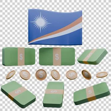 3D render illustration of Marshall Islands flag and currency called Dollar Stock Illustration
