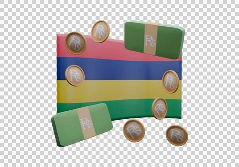 3D render illustration of Mauritius flag and currency called Rupee Stock Illustration