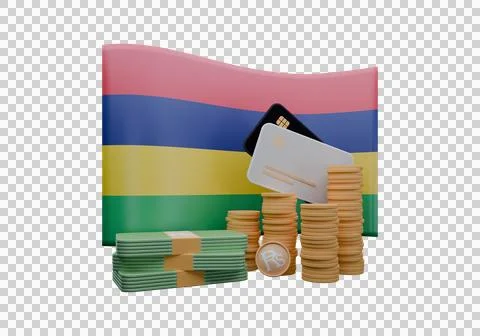 3D render illustration of Mauritius flag and currency called Rupee Stock Illustration