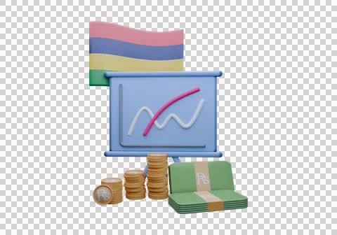3D render illustration of Mauritius flag and currency called Rupee Stock Illustration